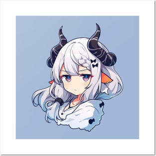 Cute demon girl with white hair. Posters and Art